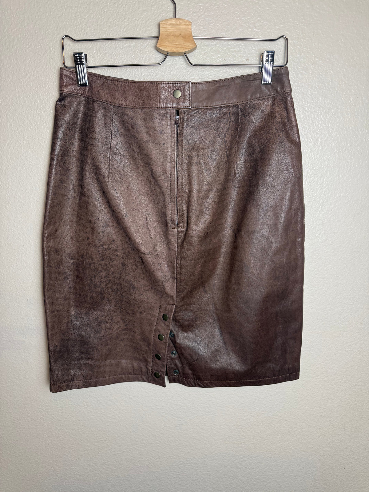 Global Identity 100% Leather Size 13/14 Distressed Brown Pencil Skirt