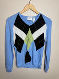Liz Claiborne 50% Rayon 35% Cotton 15% Angora Rabbit Hair Light Blue Argyle Sweater