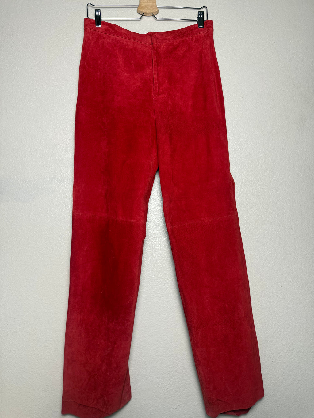 Ellen Tracy 100% Leather Size 10 Red Suede Straight Leg Pants