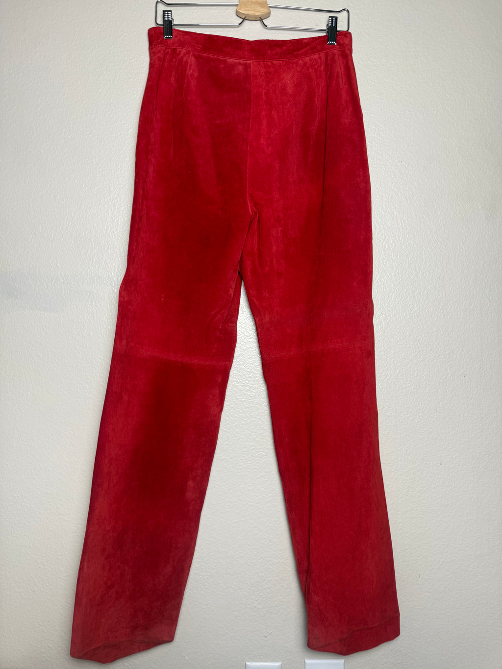 Ellen Tracy 100% Leather Size 10 Red Suede Straight Leg Pants