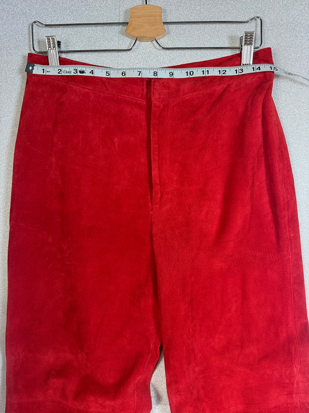 Ellen Tracy 100% Leather Size 10 Red Suede Straight Leg Pants