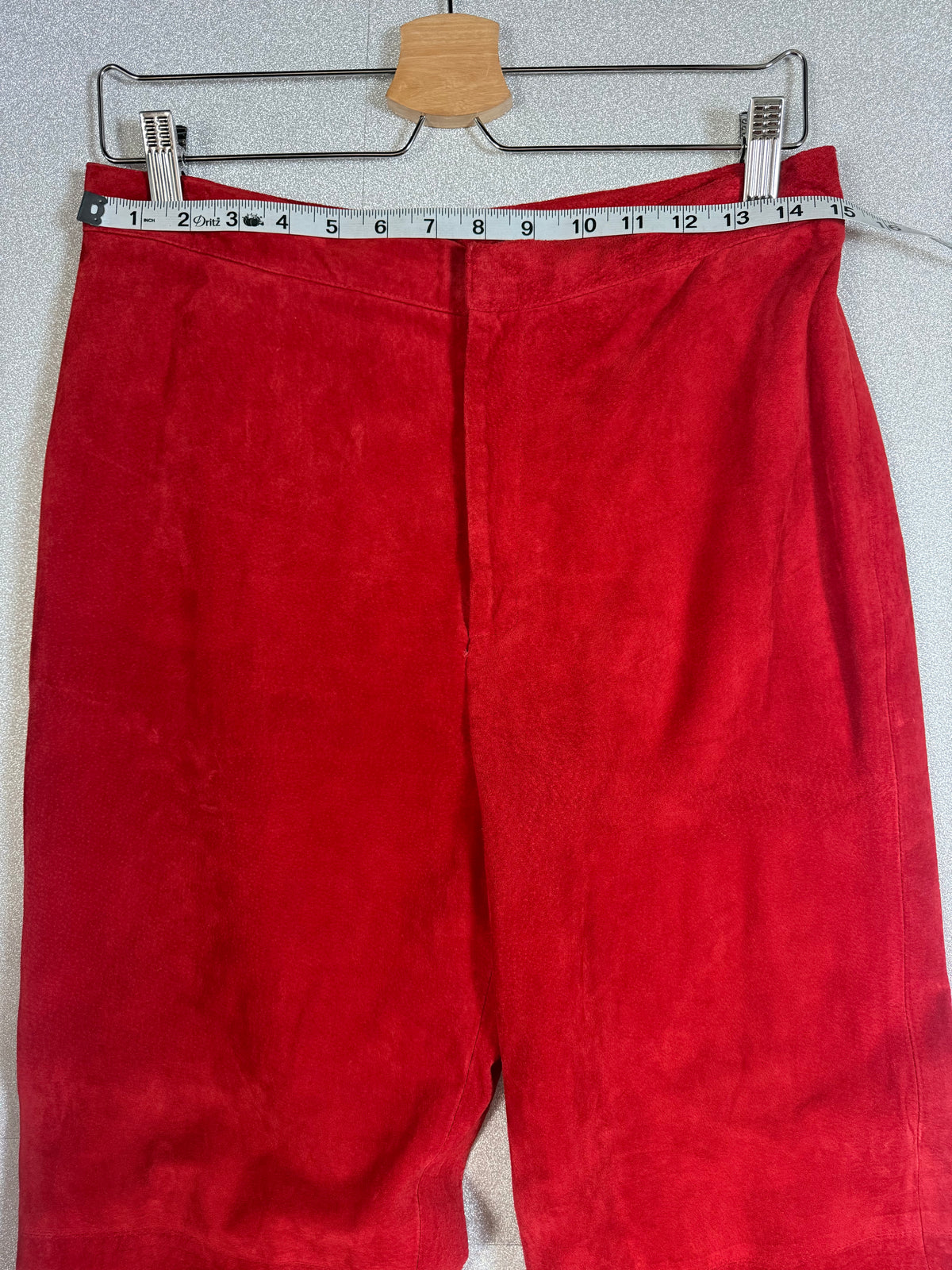 Ellen Tracy 100% Leather Size 10 Red Suede Straight Leg Pants