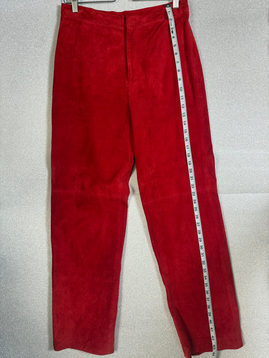 Ellen Tracy 100% Leather Size 10 Red Suede Straight Leg Pants