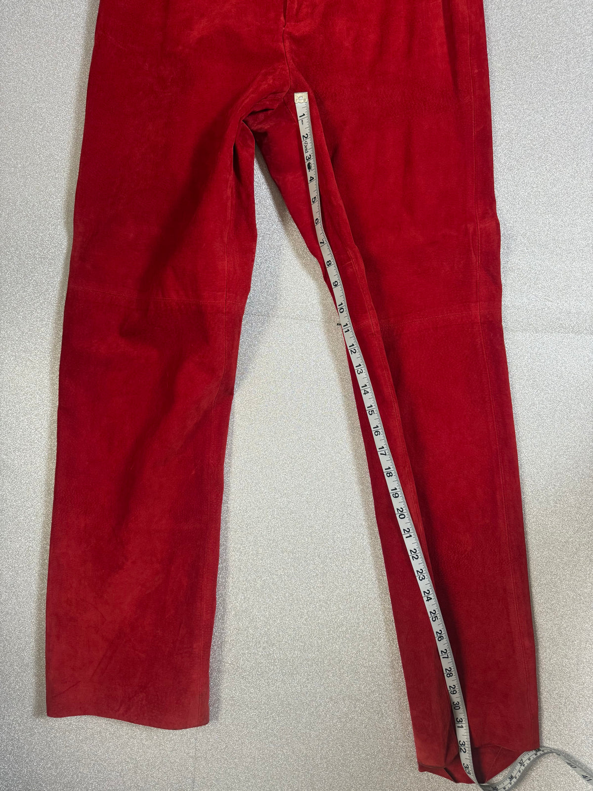 Ellen Tracy 100% Leather Size 10 Red Suede Straight Leg Pants