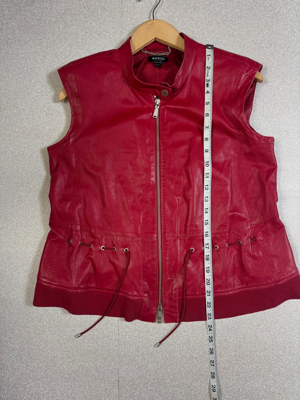 Worth 100% Leather S Red Zip Up Vest