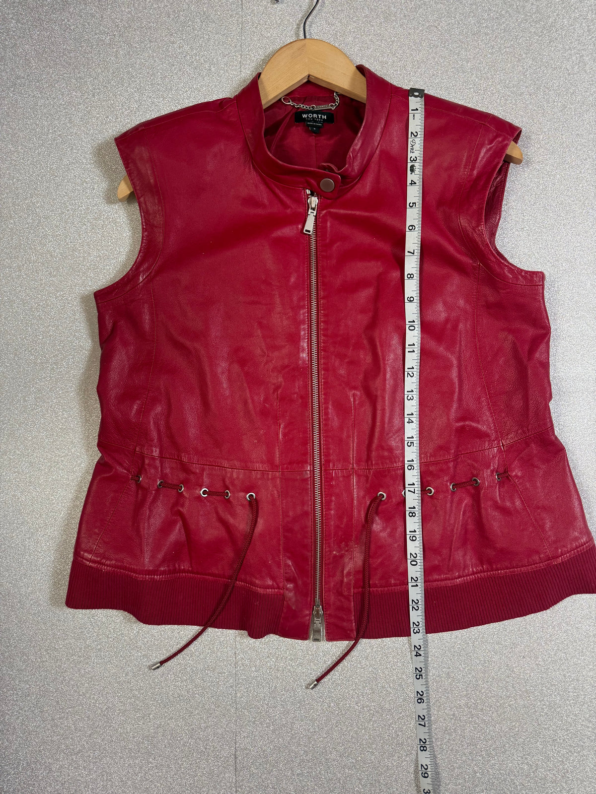 Worth 100% Leather S Red Zip Up Vest