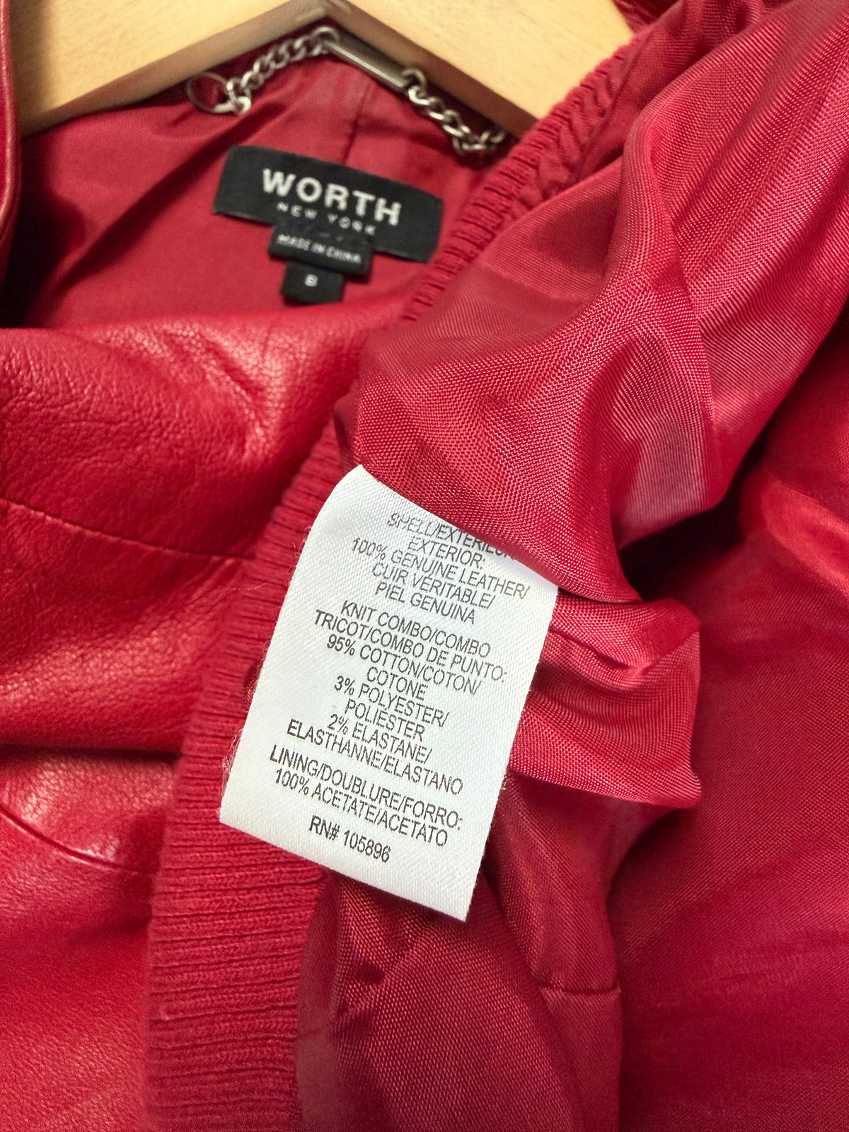 Worth 100% Leather S Red Zip Up Vest