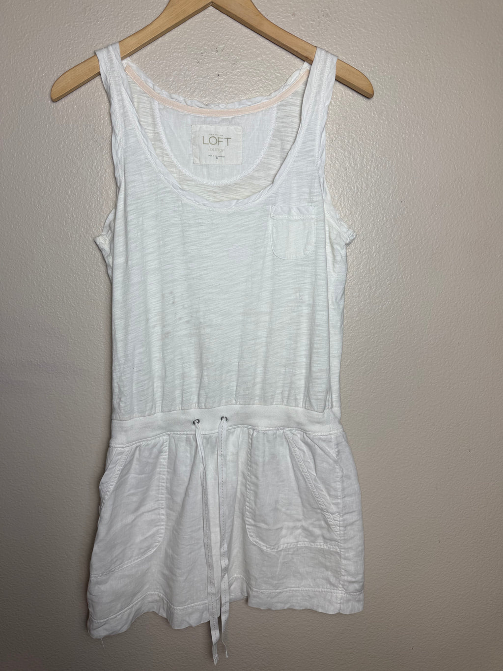 Loft 100% Cotton Upper Body 55% Linen 45% Cotton Skirt M White Tank Top Mini Dress