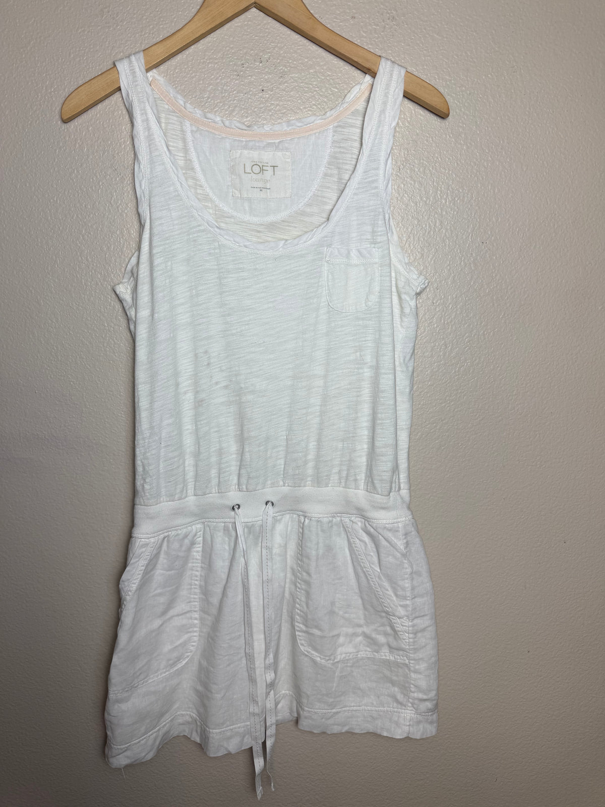 Loft 100% Cotton Upper Body 55% Linen 45% Cotton Skirt M White Tank Top Mini Dress
