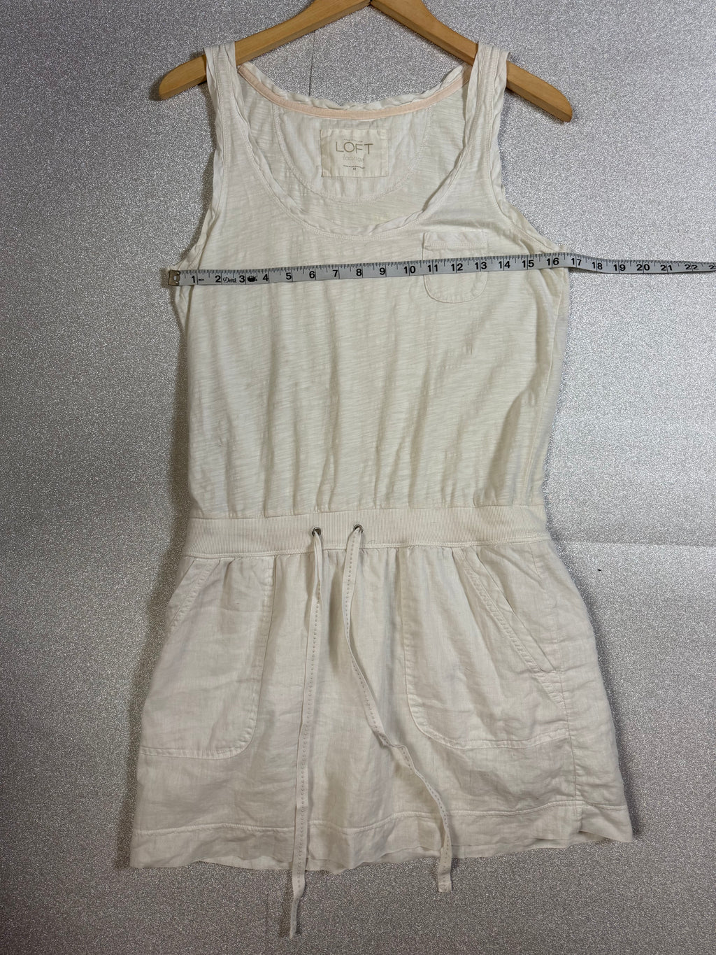 Loft 100% Cotton Upper Body 55% Linen 45% Cotton Skirt M White Tank Top Mini Dress