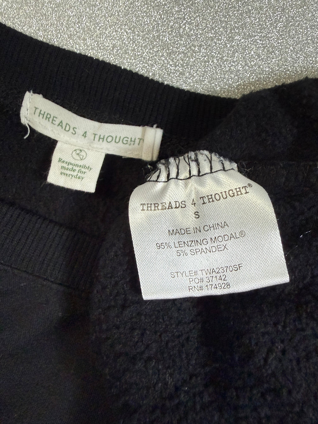Threads 4 Thought 95% Lenzing Modal 5% Spandex Black Sweatshirt Long Sleeve Shirt