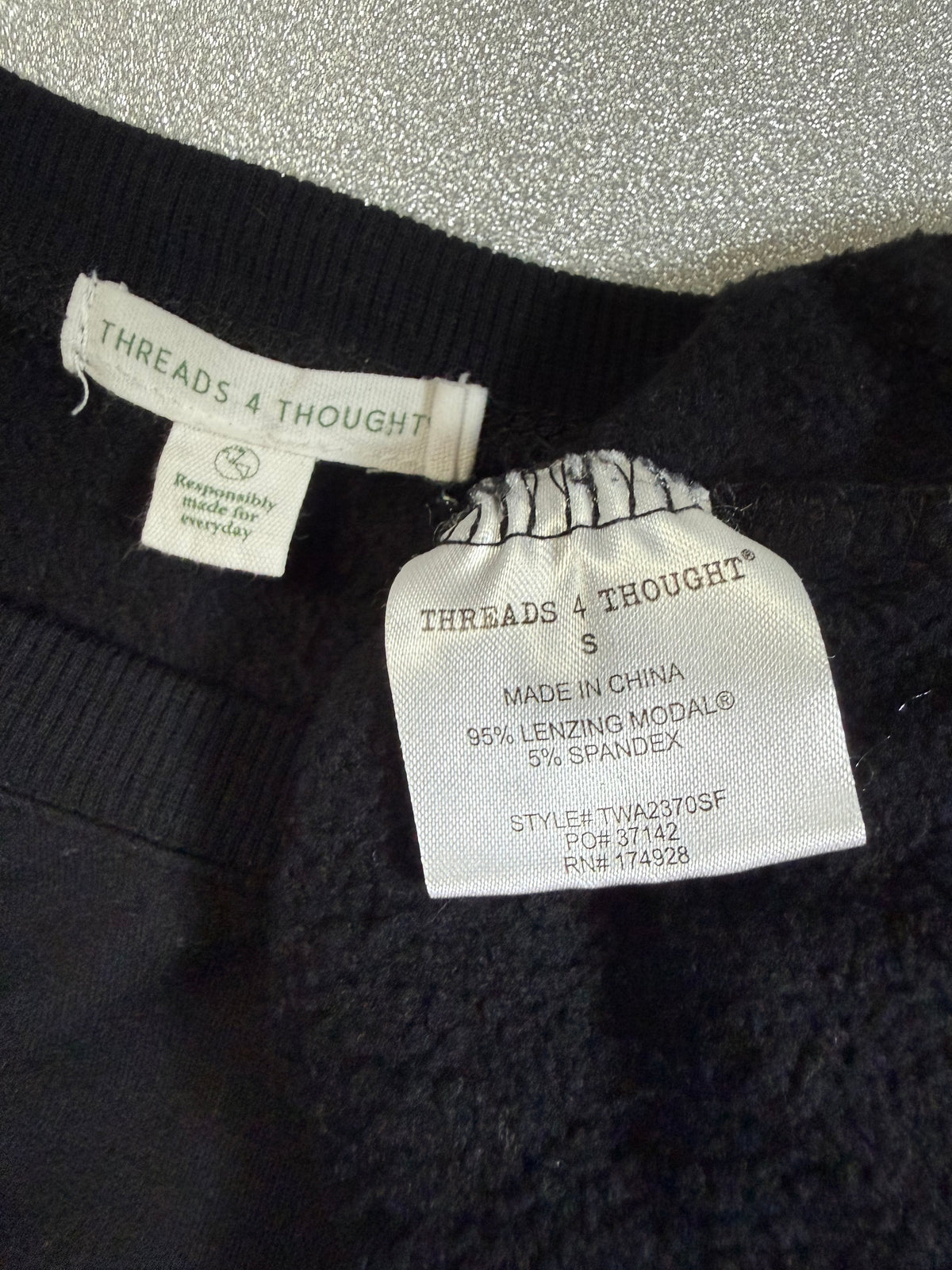 Threads 4 Thought 95% Lenzing Modal 5% Spandex Black Sweatshirt Long Sleeve Shirt