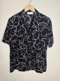 Katherine Kelly Collection 100% Silk 8 Black Collared Button Down with Pink Circle Design
