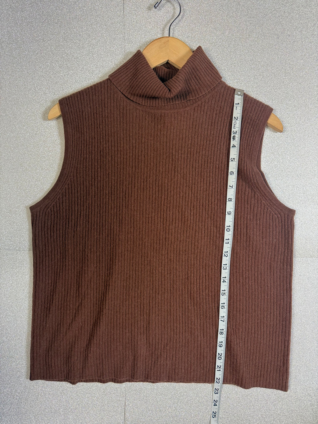 Real Comfort 100% Cashmere Brown Turtleneck Tank Top