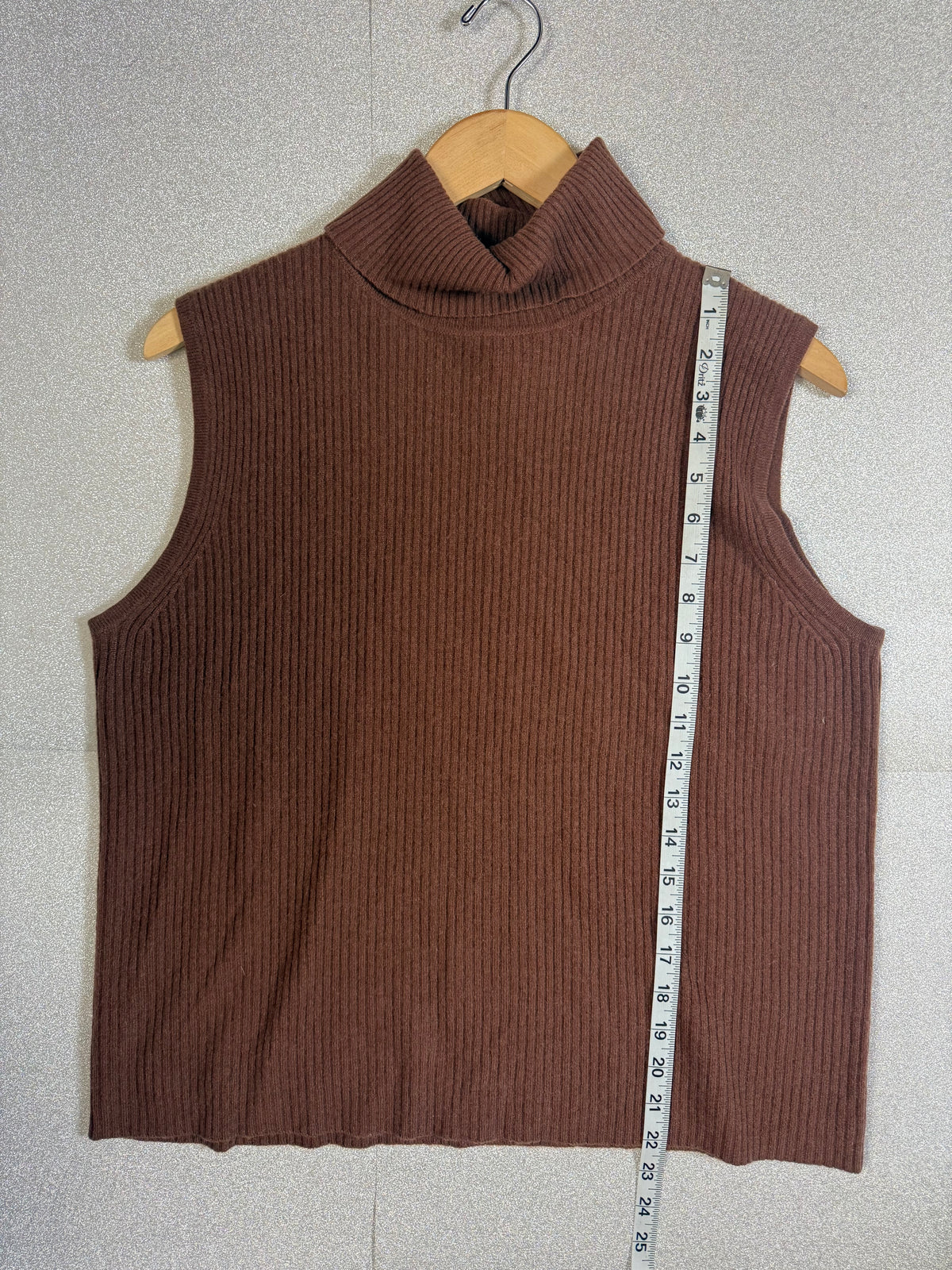 Real Comfort 100% Cashmere Brown Turtleneck Tank Top