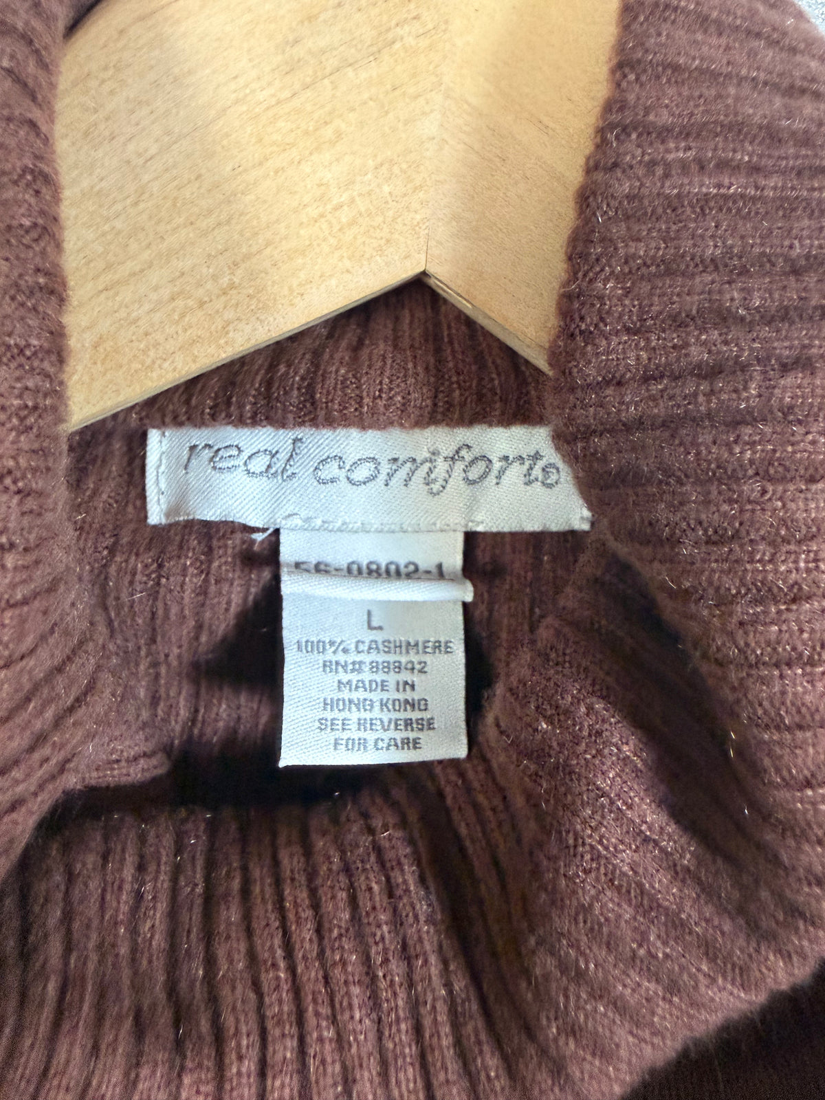 Real Comfort 100% Cashmere Brown Turtleneck Tank Top
