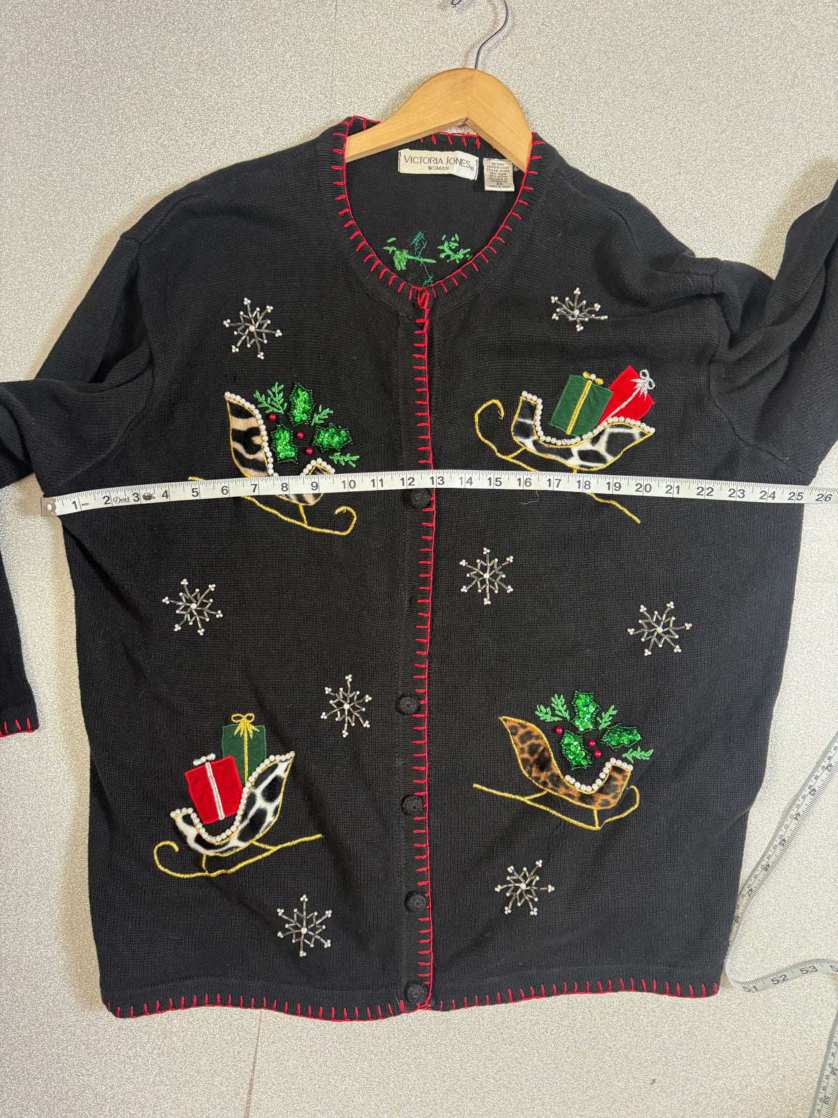 Victoria Jones 55% Ramie 45% Cotton 2X Black Christmas Sweater