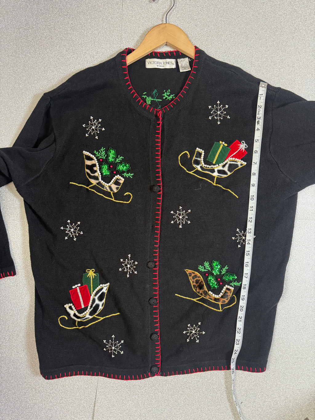 Victoria Jones 55% Ramie 45% Cotton 2X Black Christmas Sweater