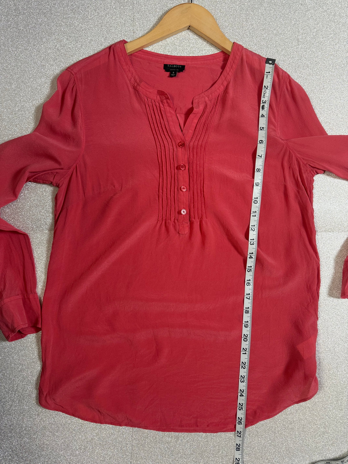 Talbots 100% Silk Size 8 Coral Long Sleeve