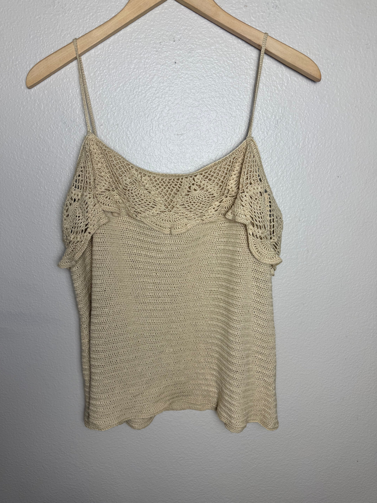 Ralph Lauren 54% Silk 46% Cotton XL Beige Hand Knit Off-Shoulder Tank Top