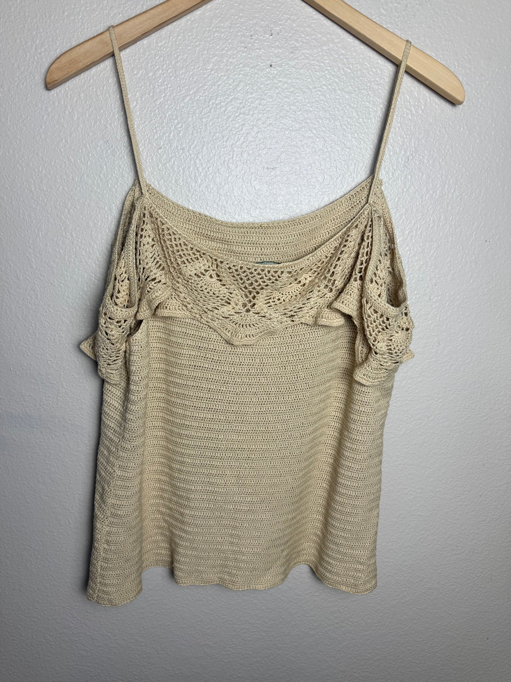 Ralph Lauren 54% Silk 46% Cotton XL Beige Hand Knit Off-Shoulder Tank Top