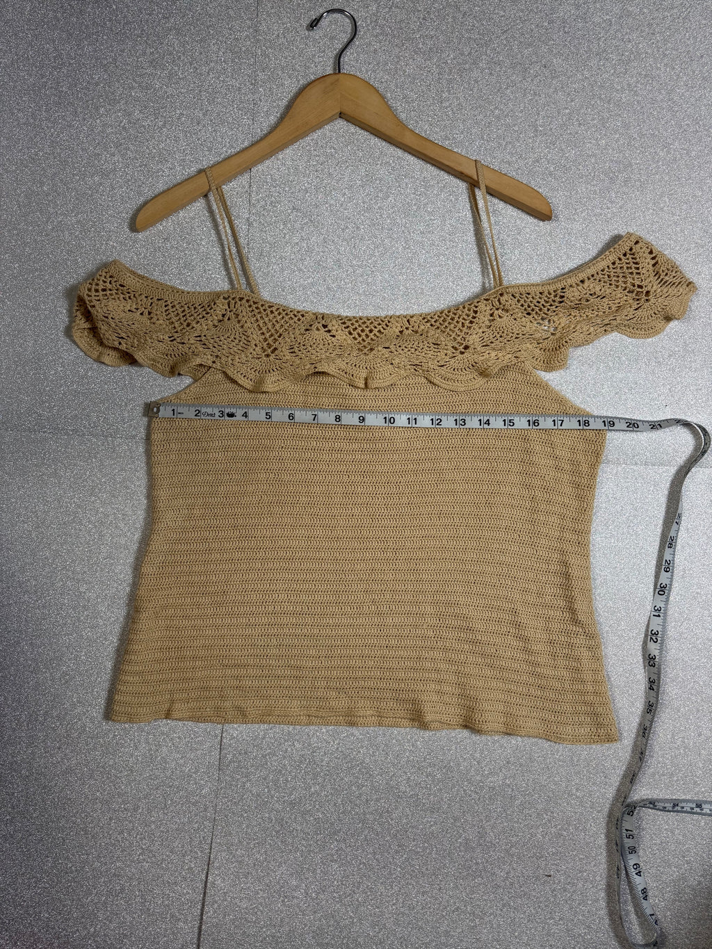 Ralph Lauren 54% Silk 46% Cotton XL Beige Hand Knit Off-Shoulder Tank Top