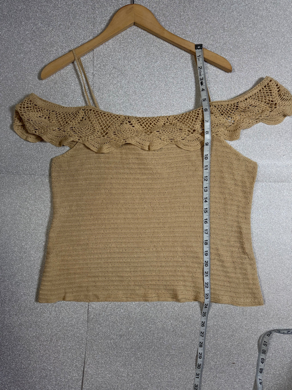 Ralph Lauren 54% Silk 46% Cotton XL Beige Hand Knit Off-Shoulder Tank Top