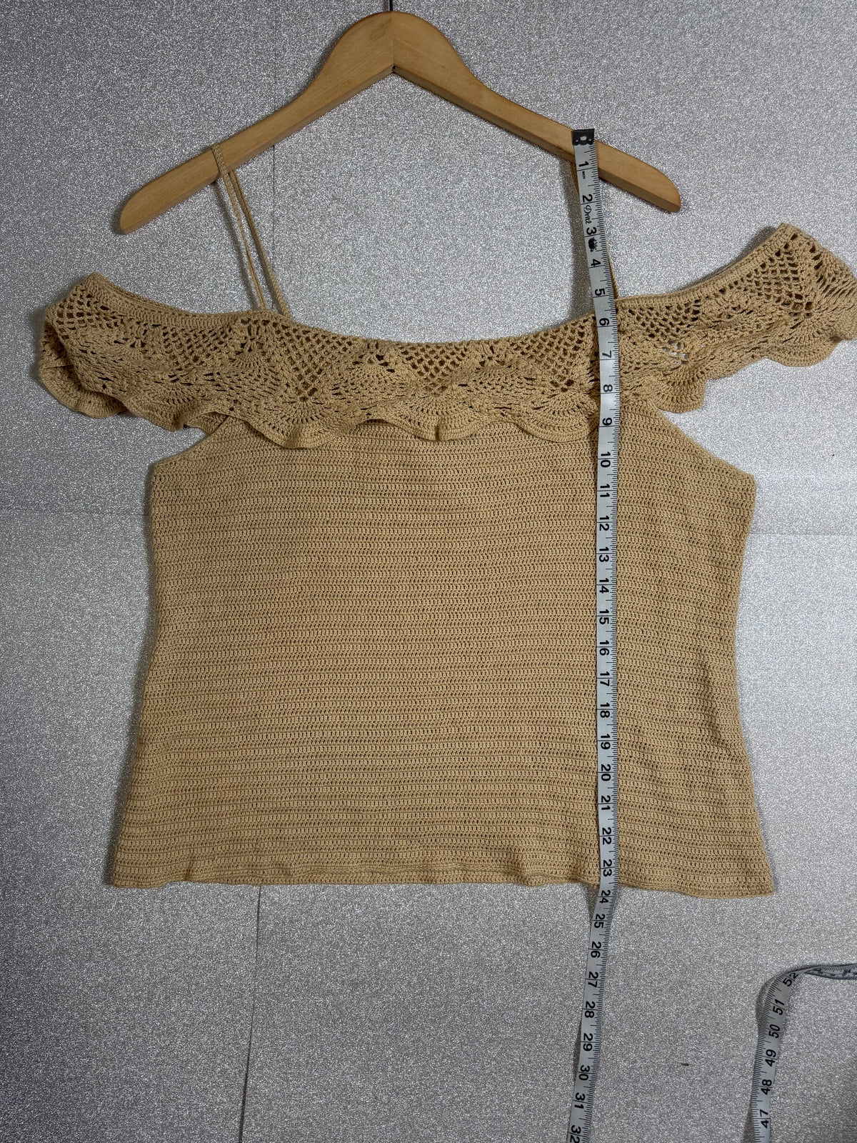 Ralph Lauren 54% Silk 46% Cotton XL Beige Hand Knit Off-Shoulder Tank Top