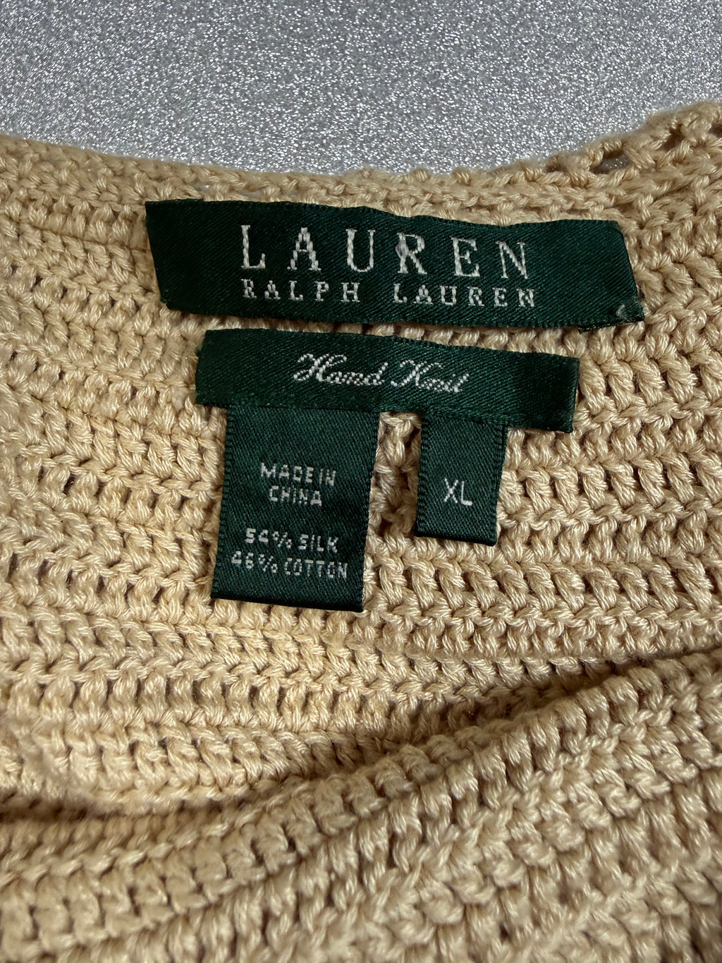 Ralph Lauren 54% Silk 46% Cotton XL Beige Hand Knit Off-Shoulder Tank Top