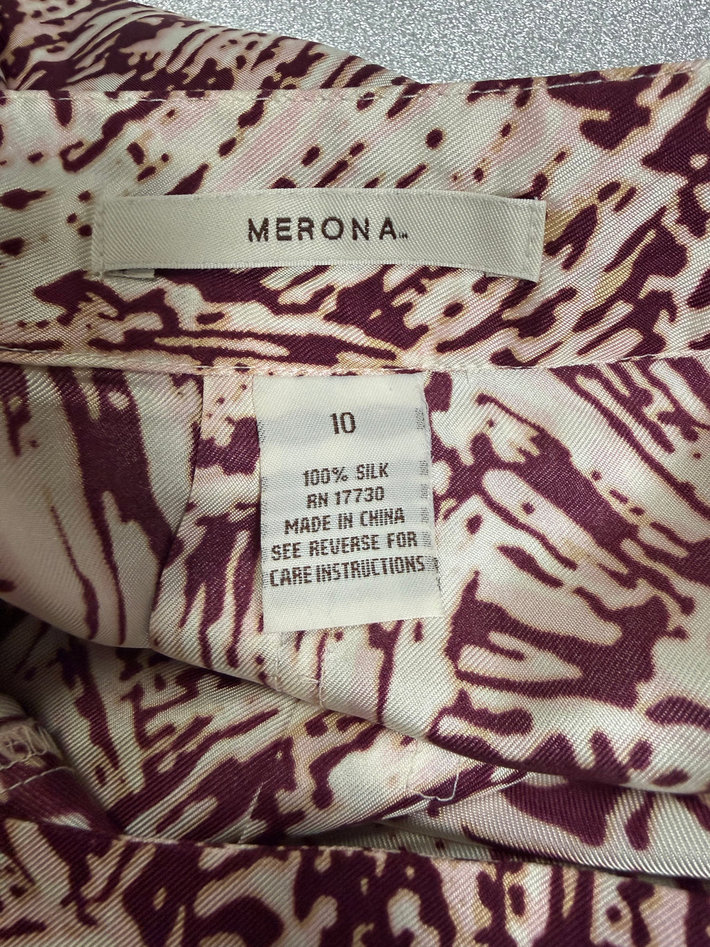 Merona 100% Silk Size 10 Cream and Maroon A-Line Skirt