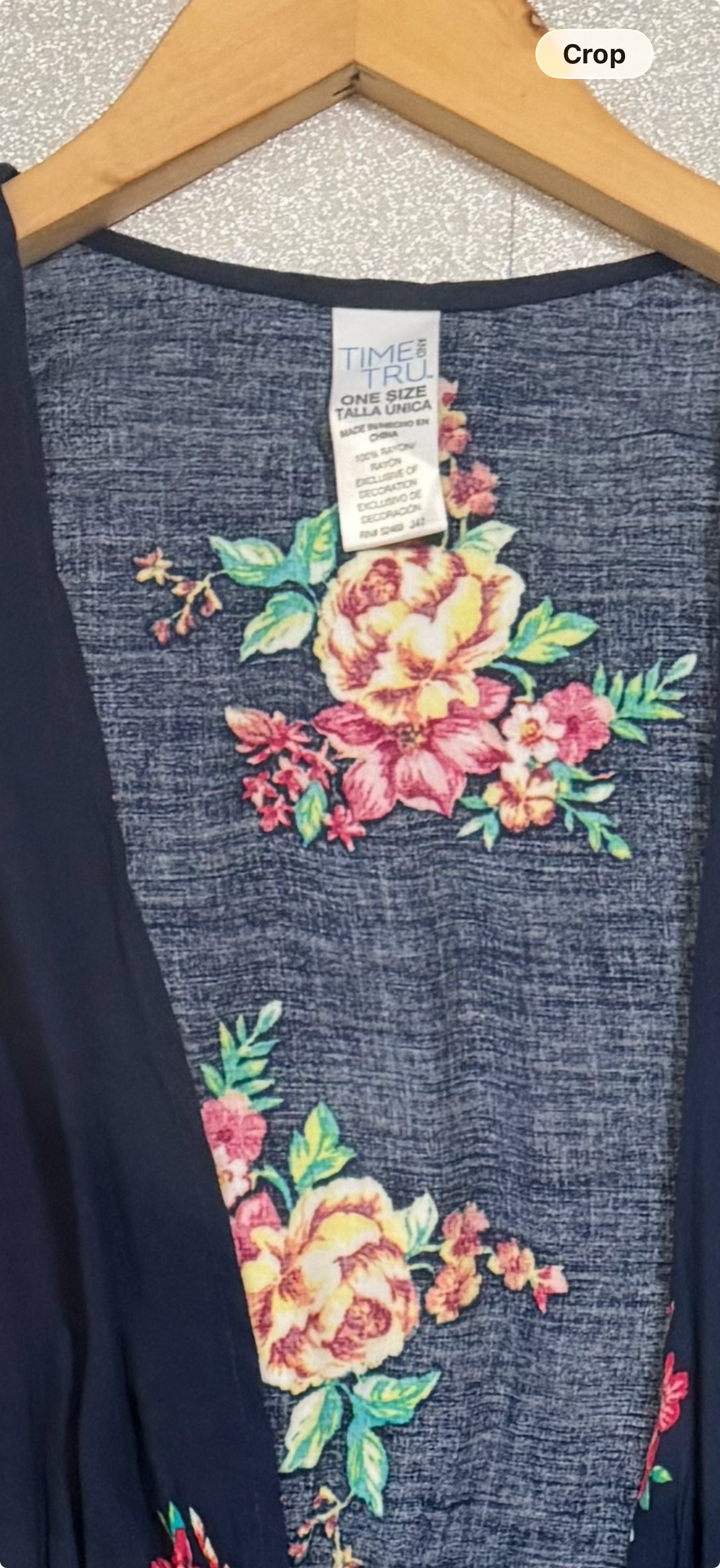 Time and Tru 100% Rayon One Size Navy Blue Floral Tie Front Long Short Sleeve Cardigan